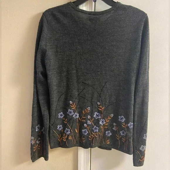 Oscar De La Renta sweater cardigan button front‎ wool blend dark grey Medium - Picture 5 of 7